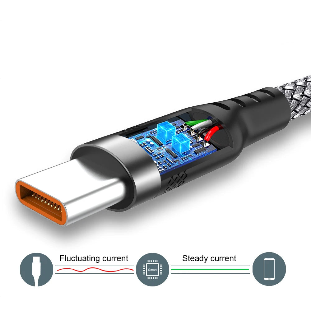 ⚡ Cabo USB Tipo C 6A Super Rápido – 1m, 2m, 3m, 5m e 8m | Carga Turbo para Huawei, Xiaomi, Vivo, OnePlus e Mais