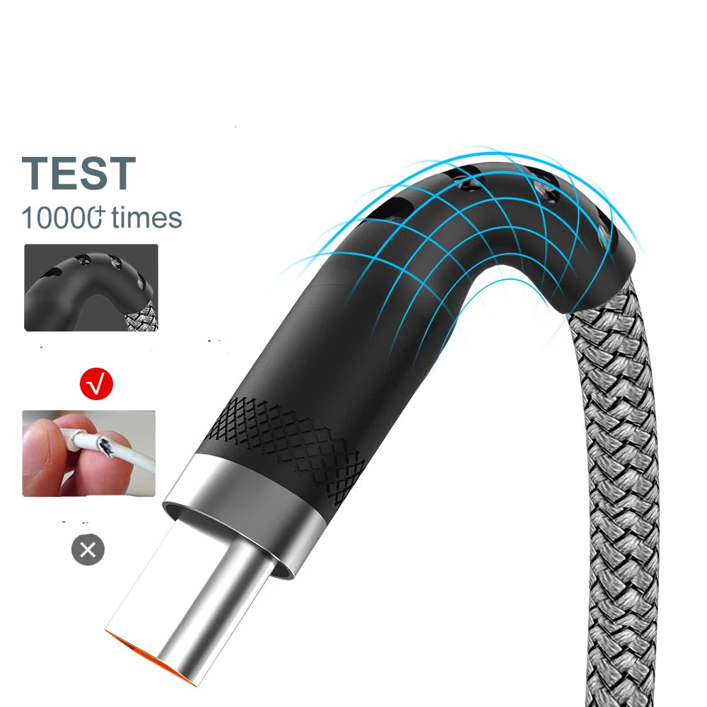 ⚡ Cabo USB Tipo C 6A Super Rápido – 1m, 2m, 3m, 5m e 8m | Carga Turbo para Huawei, Xiaomi, Vivo, OnePlus e Mais