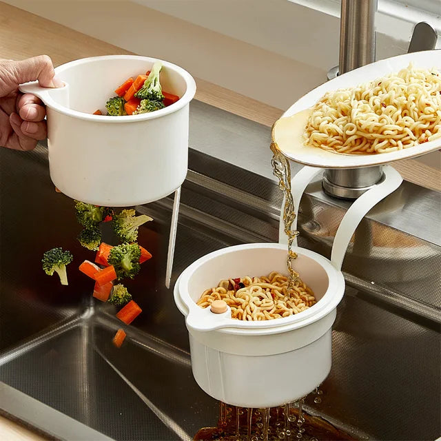 Cesta de Drenagem Tipo Imprensa – Filtro de Alimentos e Organizador de Pia Multifuncional
