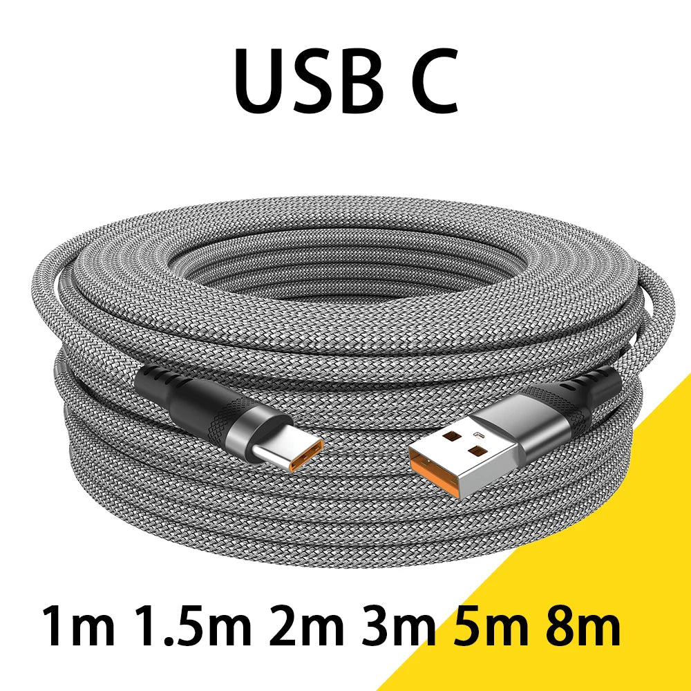 ⚡ Cabo USB Tipo C 6A Super Rápido – 1m, 2m, 3m, 5m e 8m | Carga Turbo para Huawei, Xiaomi, Vivo, OnePlus e Mais