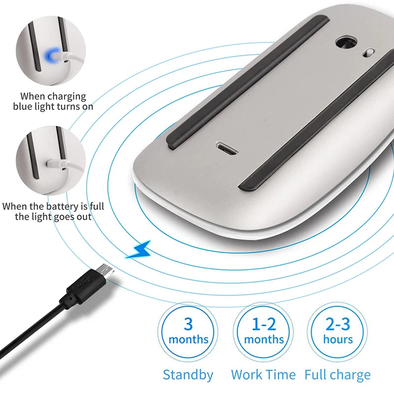 Mouse Sem Fio Mágico Bluetooth Touch – Slim, Recarregável e Ergonômico 2026